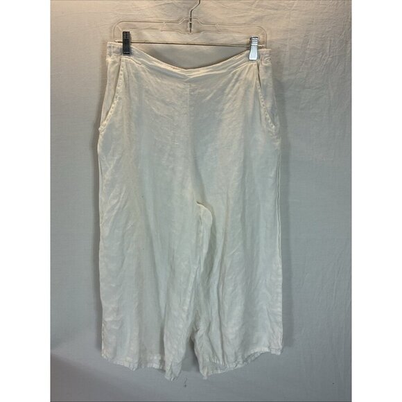 Match Point Pants - Match‎ Point White M 100% Linen Wide Leg crop Pants lagenlook minimalist artsy